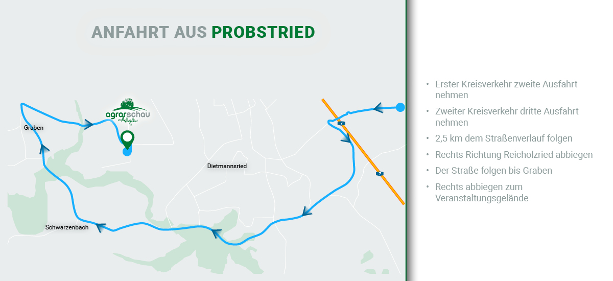 Agrarschau Allgäu Anfahrt aus Probstried