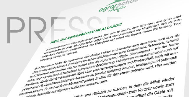 Agrarschau Allgäu Pressebereich - Pressetexte
